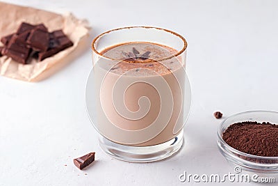 Lassi indian chocolate drink next to chocolate Stock Photo