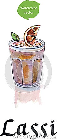Lassi is a sweet Indian drink, consisting of beaten yogurt. Vector Illustration