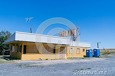 Abandoned Dairy King restaurant, boarded up and closed Editorial Stock Photo