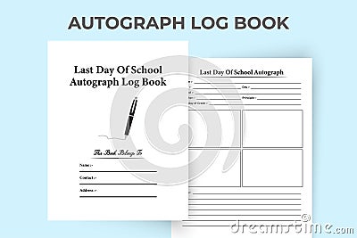 Last day of school, autograph log book KDP interior. School last day celebration and classmate autograph collection notebook Vector Illustration