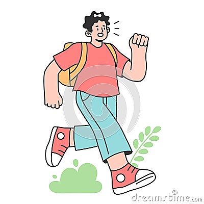 Last day of school concept. Happy little boy with a backpack quitting Vector Illustration