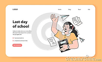 Last day of school web banner or landing page Vector Illustration