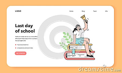 Last day of school web banner or landing page Vector Illustration