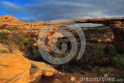 Natural Bridges National Monument, Evening Light on Owachomo Bridge, Southwest Desert, Utah, USA Stock Photo