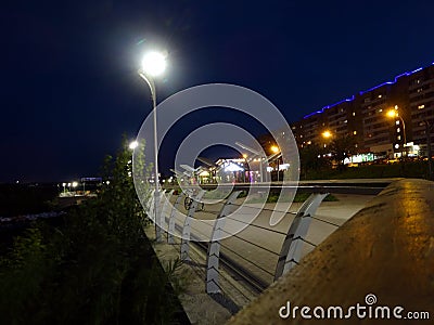 The last evening of summer. Design of the embankment of the Kama River in the city of Naberezhnye Chelny Stock Photo