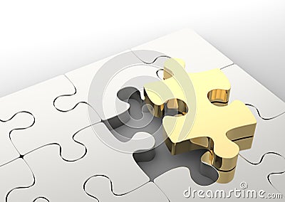 Last golden puzzle piece to complete a jigsaw. . Concept of business solution Cartoon Illustration