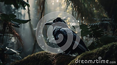 The Last Hawaiian Crow in the Tropical Forest Stock Photo