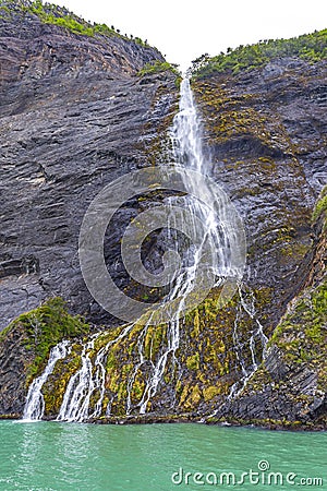 Last Hope Sound Waterfall, Patagonia, Chile Stock Photo