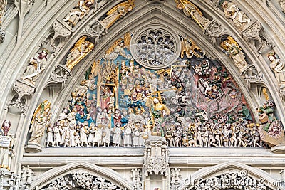 The Last Judgement Detail - Medieval Sculpture on the entrance of the Bern Minster Cathedral - Bern, Switzerland Stock Photo