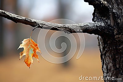 last leaf falling from a dying tree Stock Photo