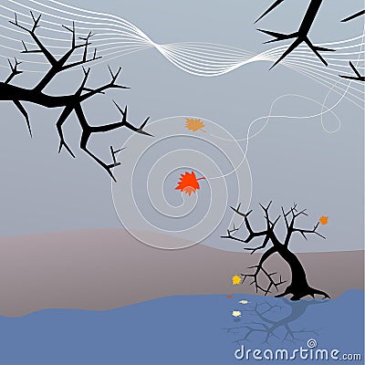 Last Leaves of Fall Falling Vector Illustration