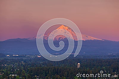 Last Light on Mount Hood from Rocky Butte Stock Photo