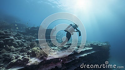Last Line Scuba Diving In Post-apocalyptic Ocean Reef Stock Photo