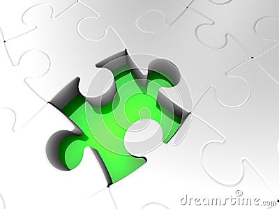 Last Puzzle Piece, Not Complete Jigsaw Solution, Green Hole Stock Photo