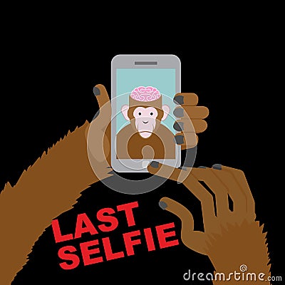 Last selfie before his death. Selfie Monkey with an open skull a Vector Illustration