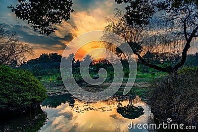 Sunset Reflections on the Marsh Stock Photo