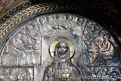 Last supper, altar of the Sacred Heart of Jesus in the church of Saint Blaise in Zagreb Stock Photo