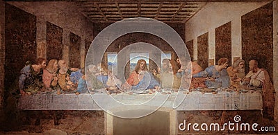 The Last Supper by Leonardo da Vinci in the refectory of the Convent of Santa Maria delle Grazie, Milan Editorial Stock Photo