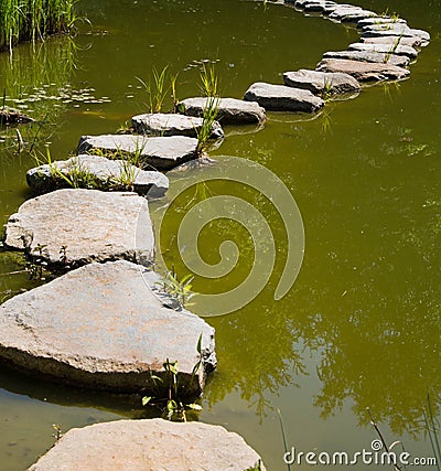 The last way in the life: stones in the water for concepts. Stock Photo