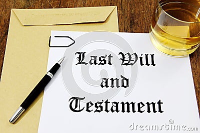 Last Will and Testament and glass of whiskey Stock Photo