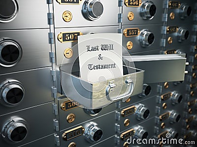 Last will and testament in the safe deposit box. Heritage concept. Stock Photo