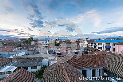 Roofs of the city of Latacunga at sunset Editorial Stock Photo