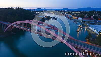 Late afternoon sunlight hits the waterfront La Conner Washington Stock Photo