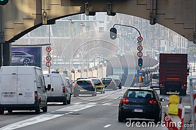 Late afternoon traffic. Traffic jam. Cars. Urban scene. Editorial Stock Photo