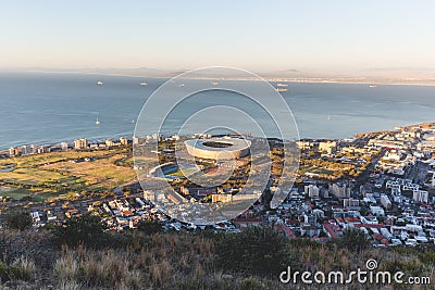 Late afternoon view of Green Point Stadium in Cape Town Stock Photo