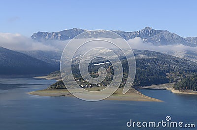 Lake bicaz and ceahlau mountains,romania Stock Photo