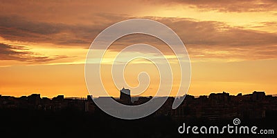 Late evening in Enna. Sicilian town. Aged photo. Stock Photo