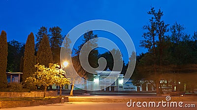 Mineral water buvette in Truskavets, late evening view, Ukraine Editorial Stock Photo