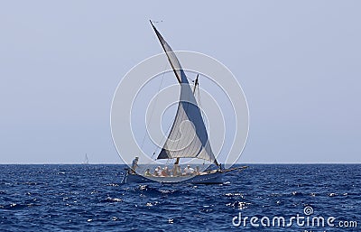 Lateen sailing watercraft in palma de mallorca bay Editorial Stock Photo