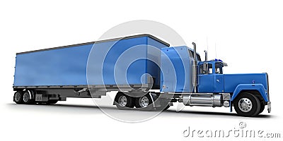 Lateral view of a big blue trailer truck Stock Photo