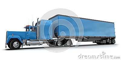 Lateral view of a big blue trailer truck Stock Photo