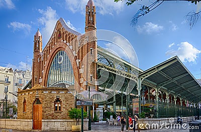 Lateral view on the iron construction of market Colon in Valencia, Spain Editorial Stock Photo