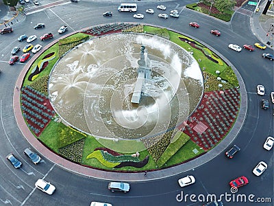 Lateral view of the statue of Minerva in the roundabout with the fountain Editorial Stock Photo