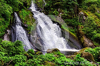 Lateral view on a strong waterfall in Triberg, Germany Stock Photo