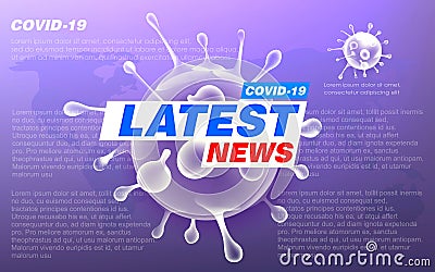 LATEST NEWS COVID-19. Corona virus news. Television latest news screen saver with flying transparent viruses. Deadly virus in 2020 Stock Photo