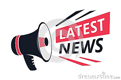 Latest news isolated icon, megaphone or bullhorn, breaking report vector. Info announcement and TV or radio broadcast Vector Illustration