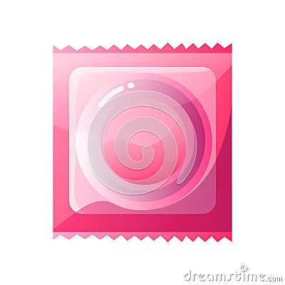 Latex condom in pink package isolated on white background Vector Illustration