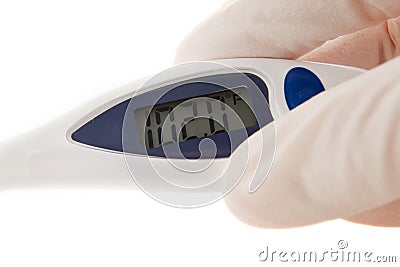 Latex Gloved Hand Holding An Thermometer Stock Photo