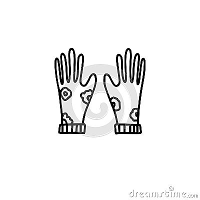 Latex gloves in hand drawn doodle style isolated on white background.Vector outline stock illustration. Vector Illustration