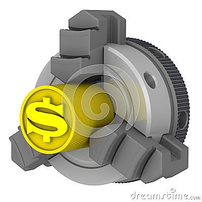 Lathe chuck and workpiece with the symbol of the American dollar Stock Photo