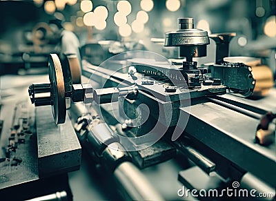 Lathe and Turning Machine Tool Setters, Operators, and Tenders, Metal and Plastic Fictional Work Enviroment Scene. Stock Photo