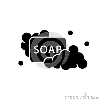 Lather silhouette icon. Soap with text in foam with bubbles. Emblem for importance of hand washing. Outline illustration of Vector Illustration