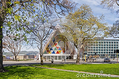 Latimer Square and Cardboard Cathedral, Christchurch NZ Editorial Stock Photo