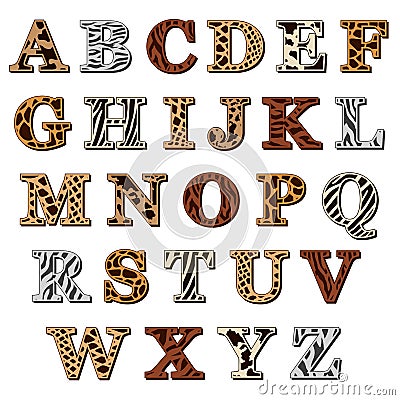 Latin alphabet with animal print Vector Illustration