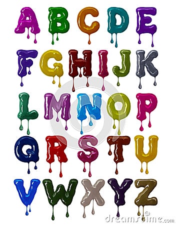 Latin alphabet bold font made of colorful glaze with falling drops in high resolution Stock Photo