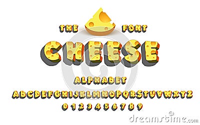 Latin alphabet - Cheese. Trend font 2018 Color in cute cartoon flat style. Vector Illustration